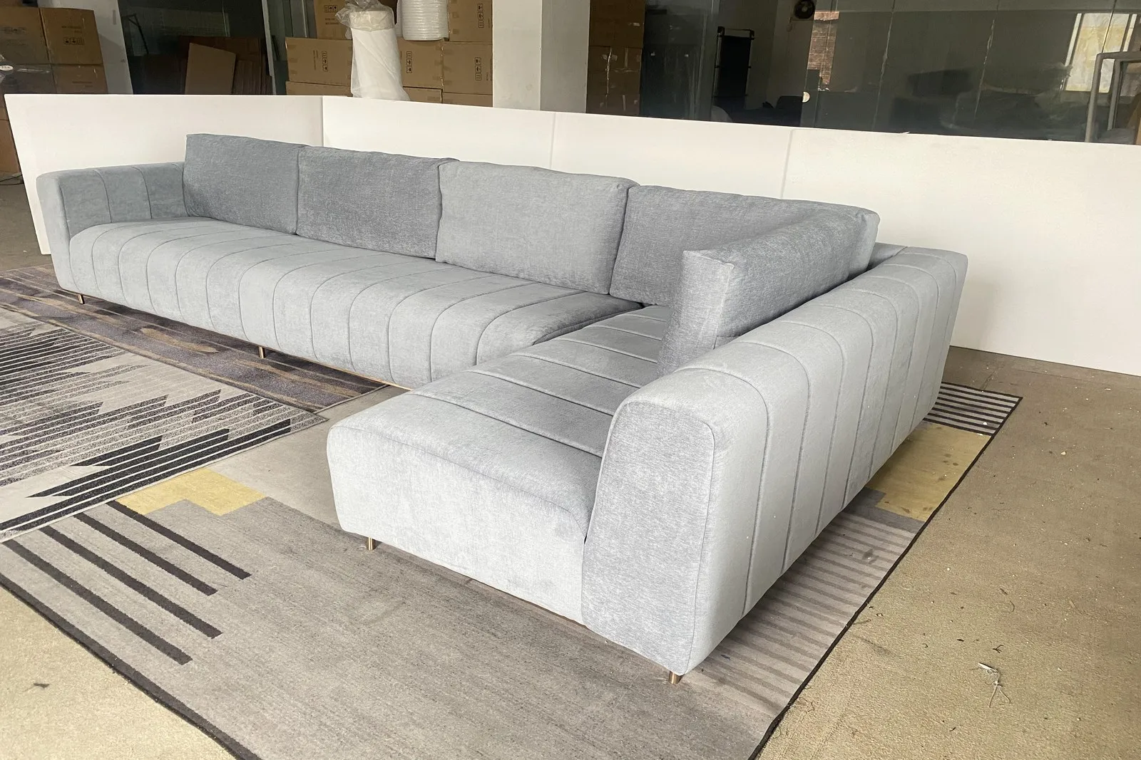 piano key sky blue L shape grand size living room sofa