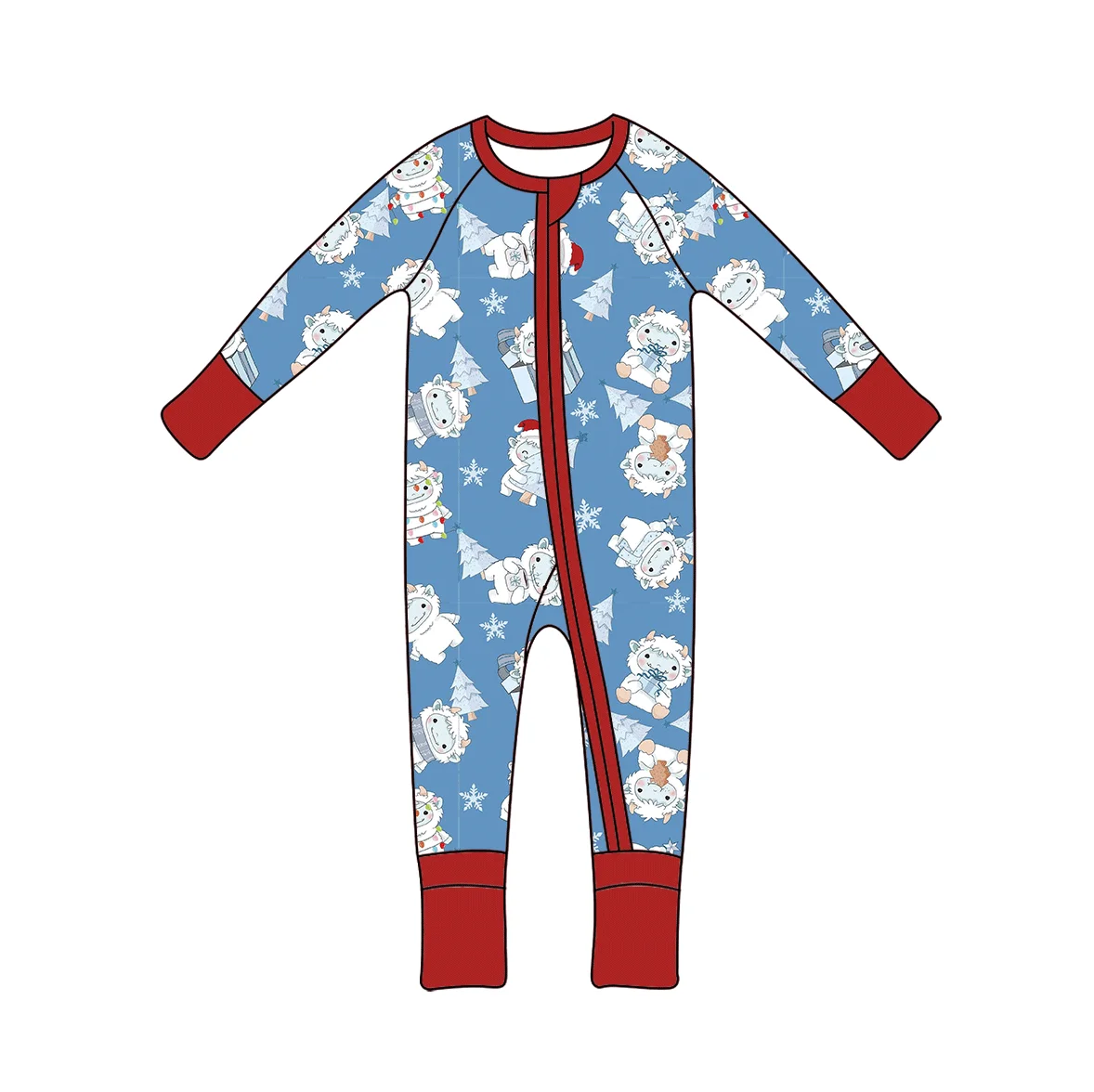Low Moq Kids Penguins Printed Zipper Bamboo Fabric Custom Pattern Bamboo Romper