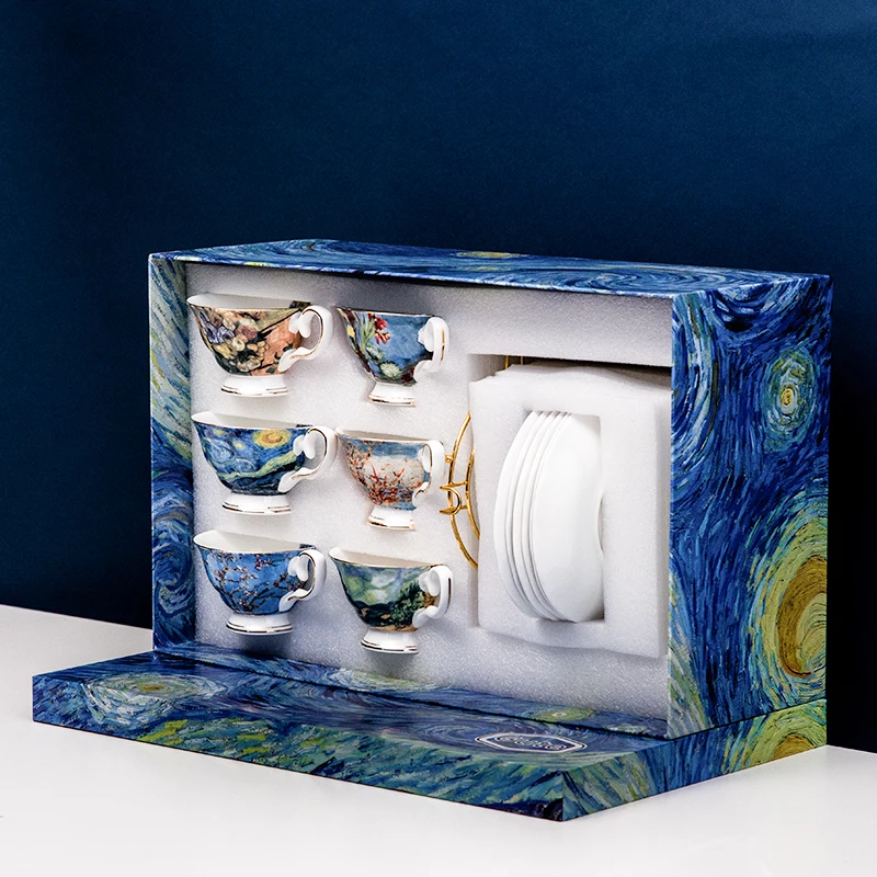 Fashion Fine Bone China Ceramic Teacup set of 6 with Shelf