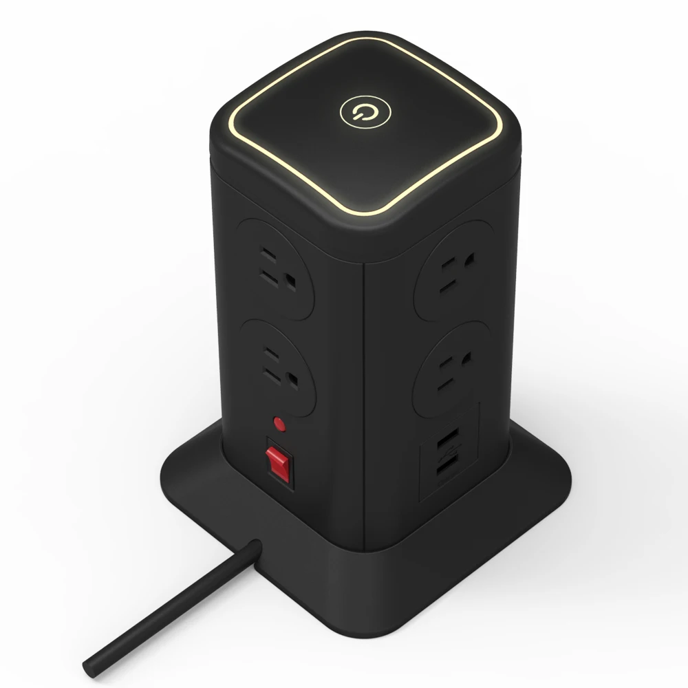 
2020 US plug Best Electric Charging Stations 8 Ac Tower Power Strip Tower with Lighted with surge protector 