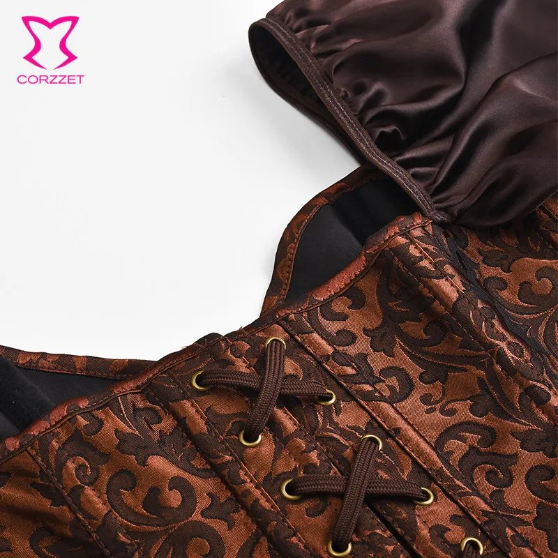 Brown Lantern Long Sleeve Steampunk Steel Boned Women Corset Sexy Waist Trainer Bustier Tops Vintage Gothic Clothing Plus Size