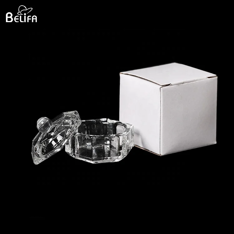 Wholesale unique small acrylic liquid powder dappen dish bowl clear glass crystal cup glassware storage with lid for nail art