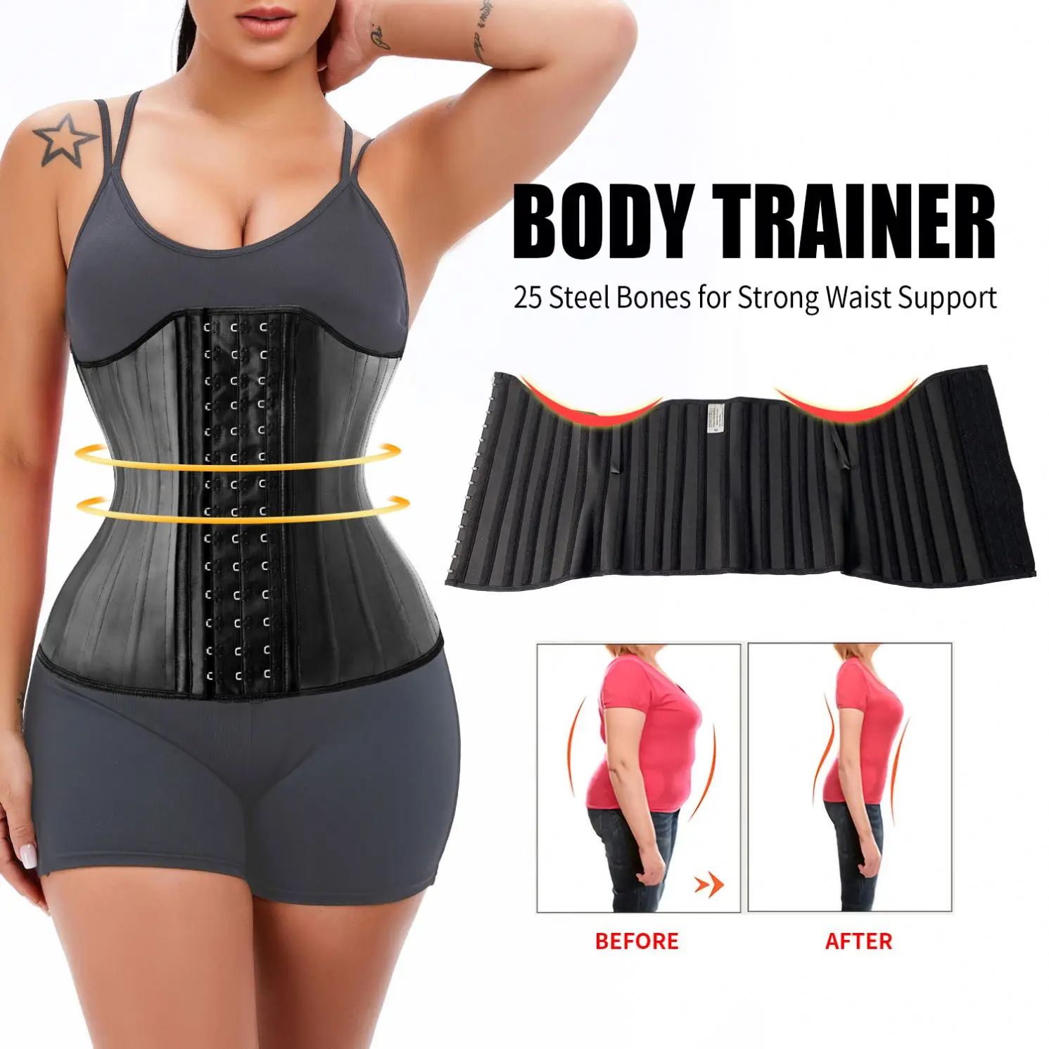 High quality women natural latex slimming steel bone chest support belly trainer corset shaper waist trimmer cincher