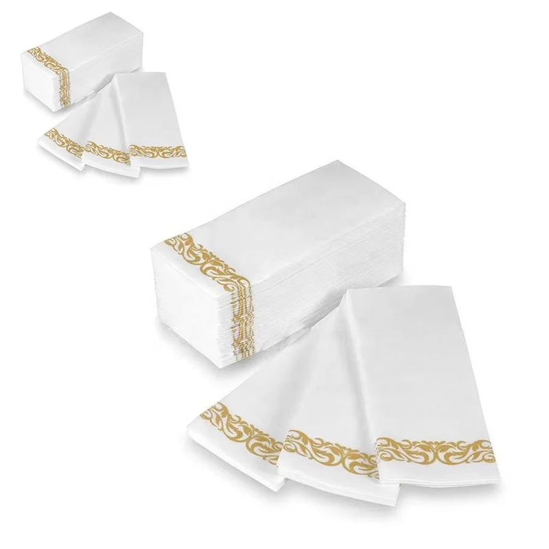 Gold Logo Napkins Paper Party Paper Napkins Decorative, Linen Feel Disposable Hand Towels for Wedding, Guest Bathroom Use