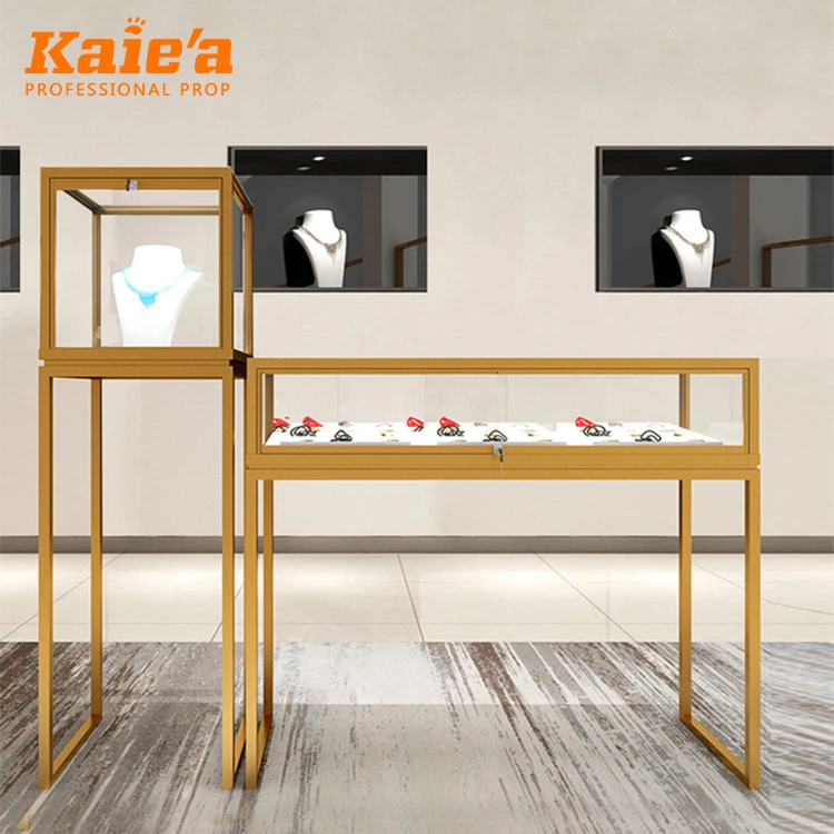 Retail Custom Jewelry Kiosk Showcase Lockable jewelry shop display cabinet freestanding jewelry glass display showcase