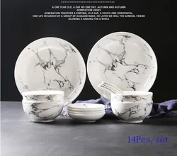 Luxury home decor wedding gift marble ceramic plate bowl dish set porcelain dinnerware dinner set