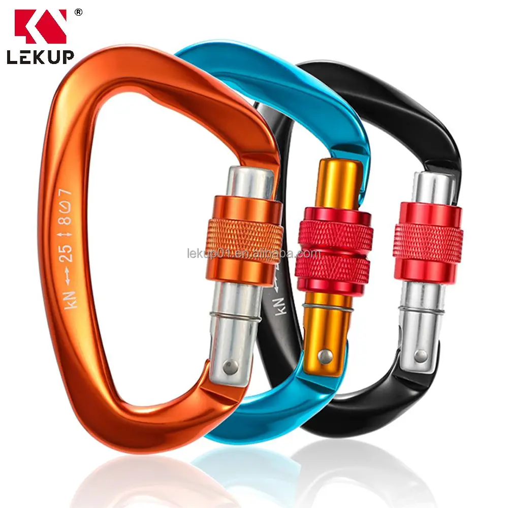 Factory Wholesale Climbing Snap Hook Aluminium Master Locks Customized Logo 25KN Ultra-Light Screw gate Lock Carabiner Clips