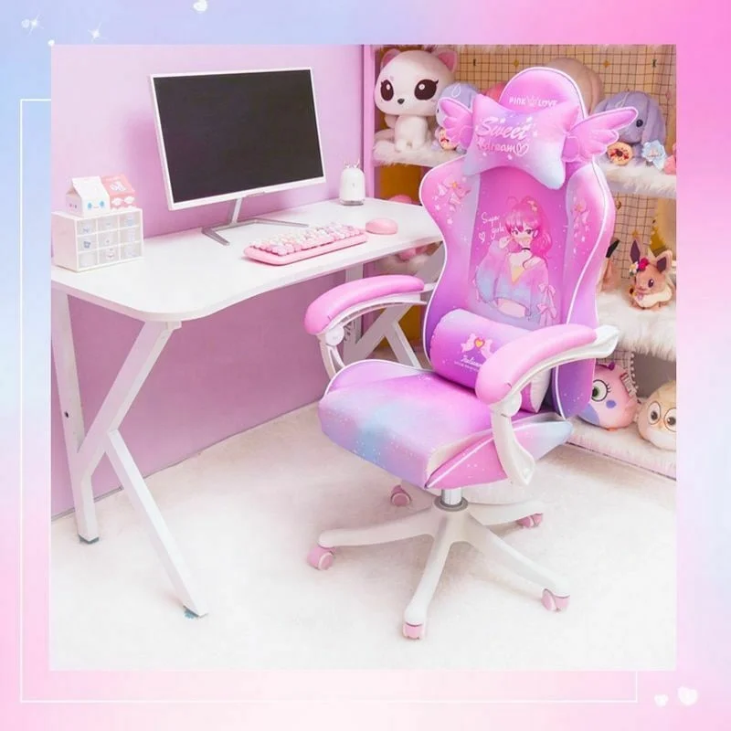 Russia popular custom color logo cute gaming chair ergonomic computer chair heavy duty white nylon base 360 degree swivel