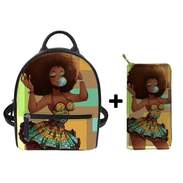 Women PU Leather Backpack College Rucksack Mini Backpack Travel Bag Afro Black Girls Teenager Rucksack Sac A Dos 2019
