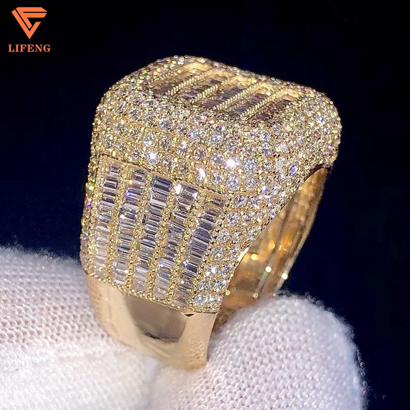 Hip Hop Iced Out Moissanite Diamond  Rings Jewelry 925 Sliver 10K 14K 18K White Yellow Gold Ring Men
