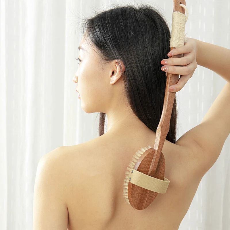 Long handle wet and dry used shower brush bath high quality natural bath cleaning brush