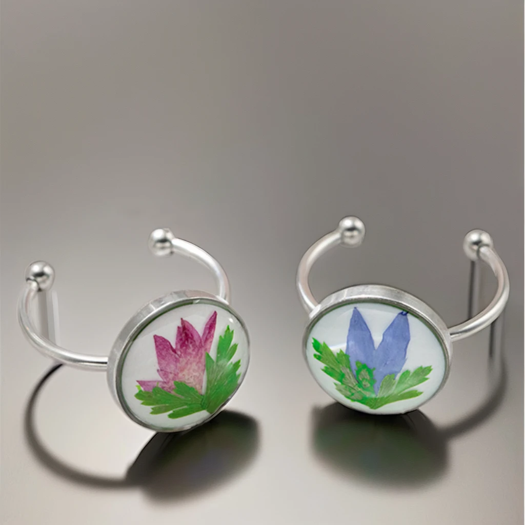 Manufacturers Stainless Steel Sliver Handmade Butterfly Resin Open Dried Flower Ring Fashion Jewelry for Women