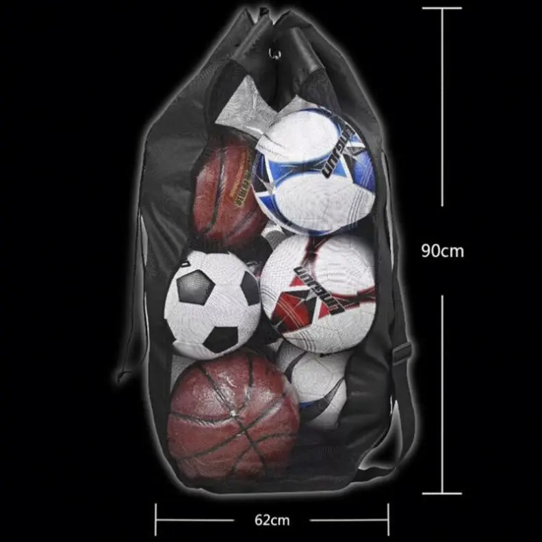 Large Capacity Heavy Duty Mesh Drawstring football basket soccer Ball Net Bag with Adjustable Shoulder Strap