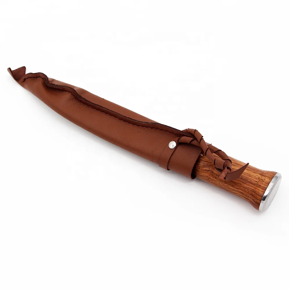 Personalized Rosewood Handle Fixed Blade Hunting Knife With Genuine Leather Sheath