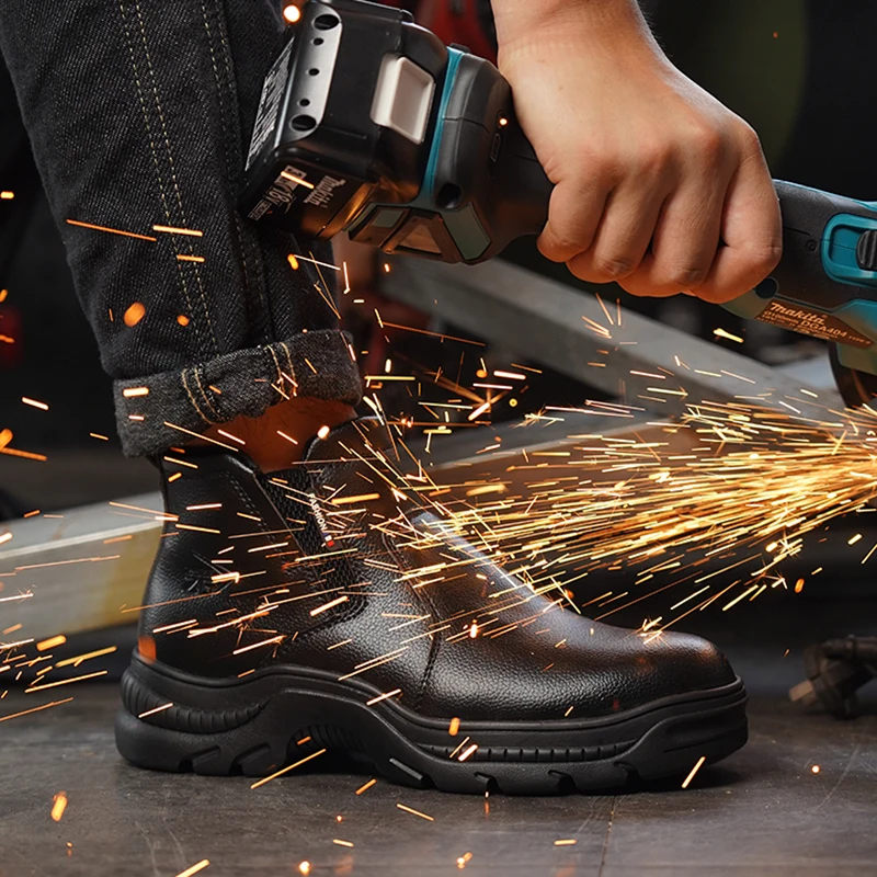 Black leather no lace safety boot ,  welding safety shoes in South Africa