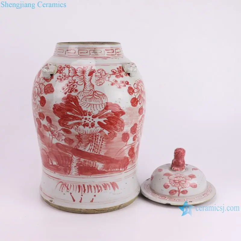 RZEY1218H-RED-S Jingdezhen красная глазурованная керамическая ваза с крышкой из Львиной головы фарфоровая баночка цветочным узором