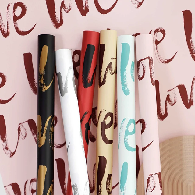 korean paper floral arrangement LOVE printing waterproof gift flower wrapping paper roll florist supplies for packaging