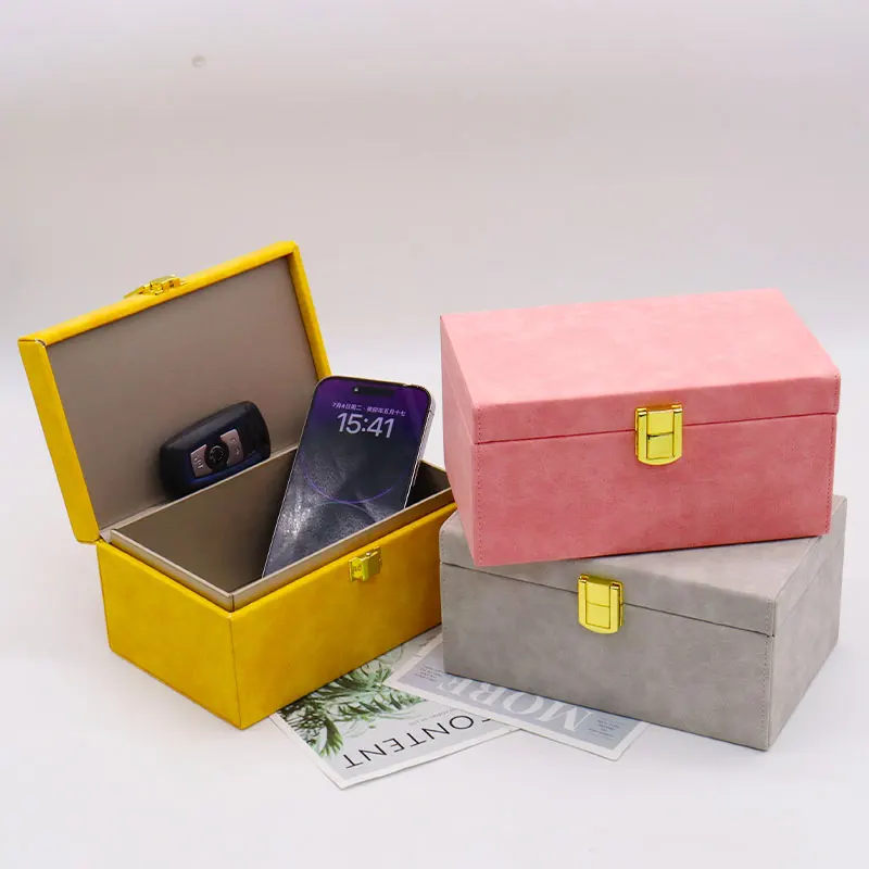 Car Keyless Faraday Cage Box with Colour PU Leather Shell Anti Theft Key Fob RFID Signal Blocker Security