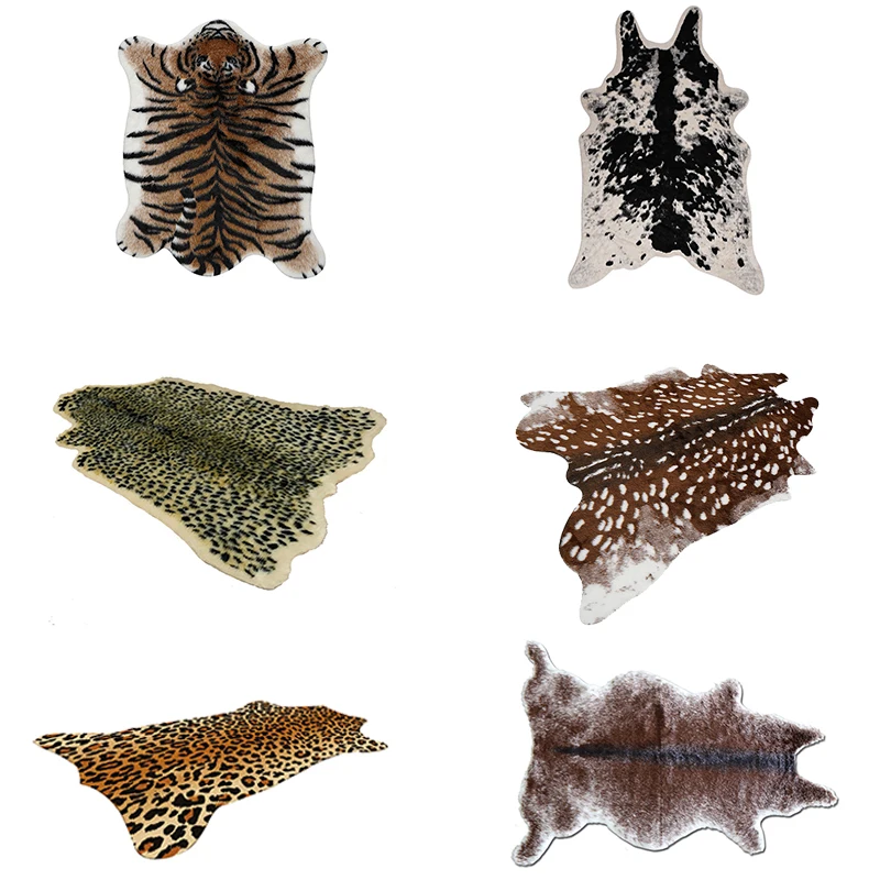 Leather Carpet Faux Skin Fur Carpets Artificial Brown Deer skin Natural Shape Cow Hide Rug