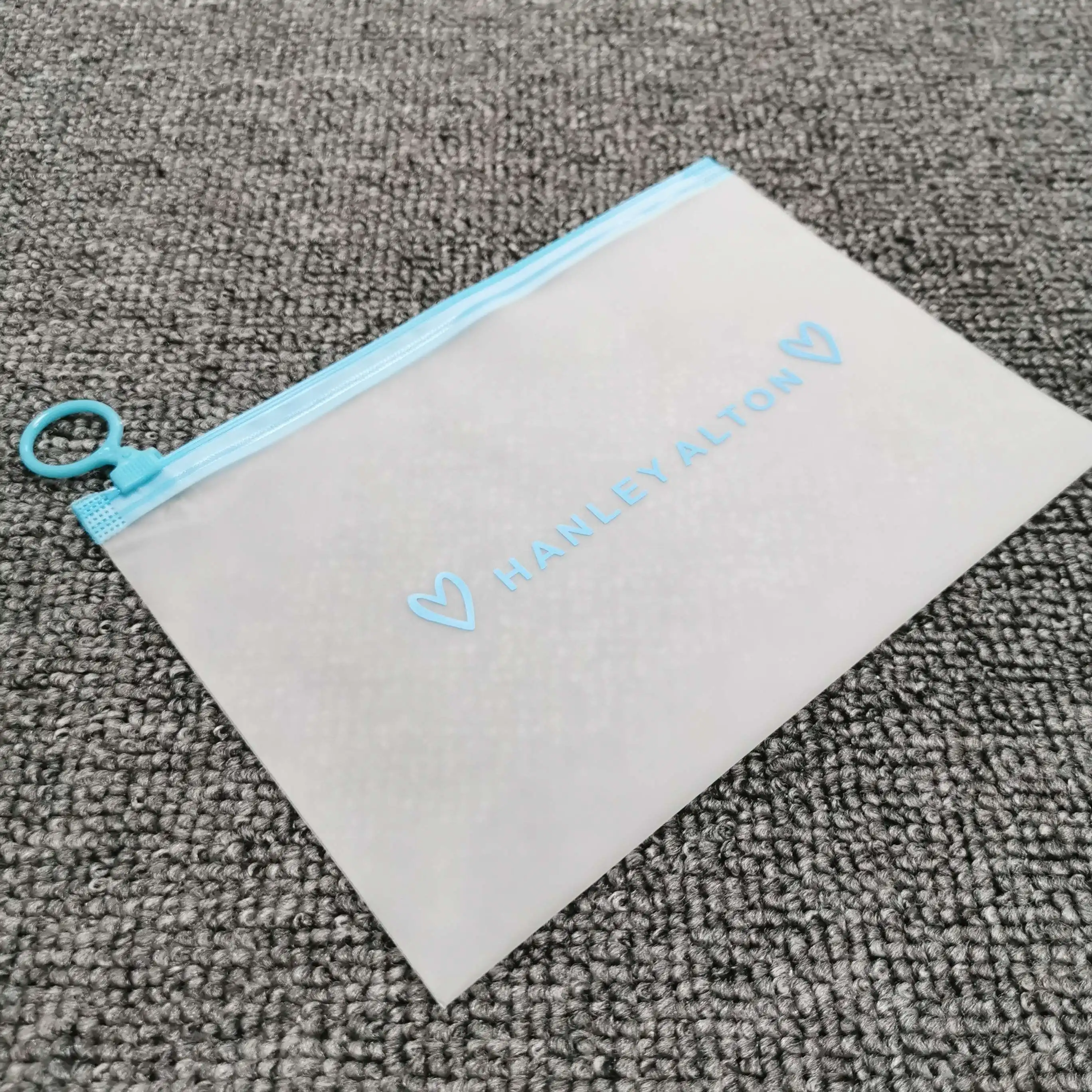 Eva/pe/pvc Ziplock Frosted Underwear Clothing Plastic Zipper Bag With Logo Blue zippered zip pocket With Circle Ring