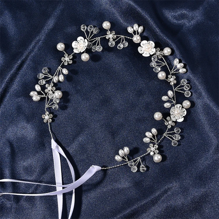 Women Adjustable Alloy Pearls Wedding Wreath Bridal Crown Headband Flower Garland Hairband