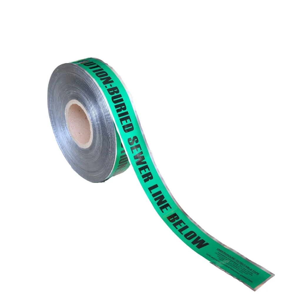 Detectable underground warning tape caution buried sewer line below (60684891999)
