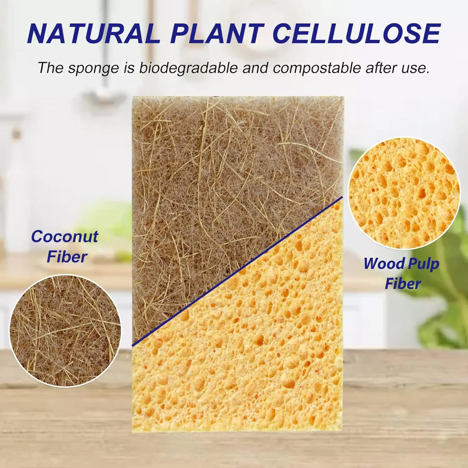 Eco Friendly Natural Wooden Cellulose Sponge Scrub Biodegradable Sisal Dish Washing Sponge For Kitchen Cleaning