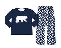 Customized Baby Boy Clothing Set Cute Polar bear Embroidery Navy Boy Outfits For Kids Xmas Wear