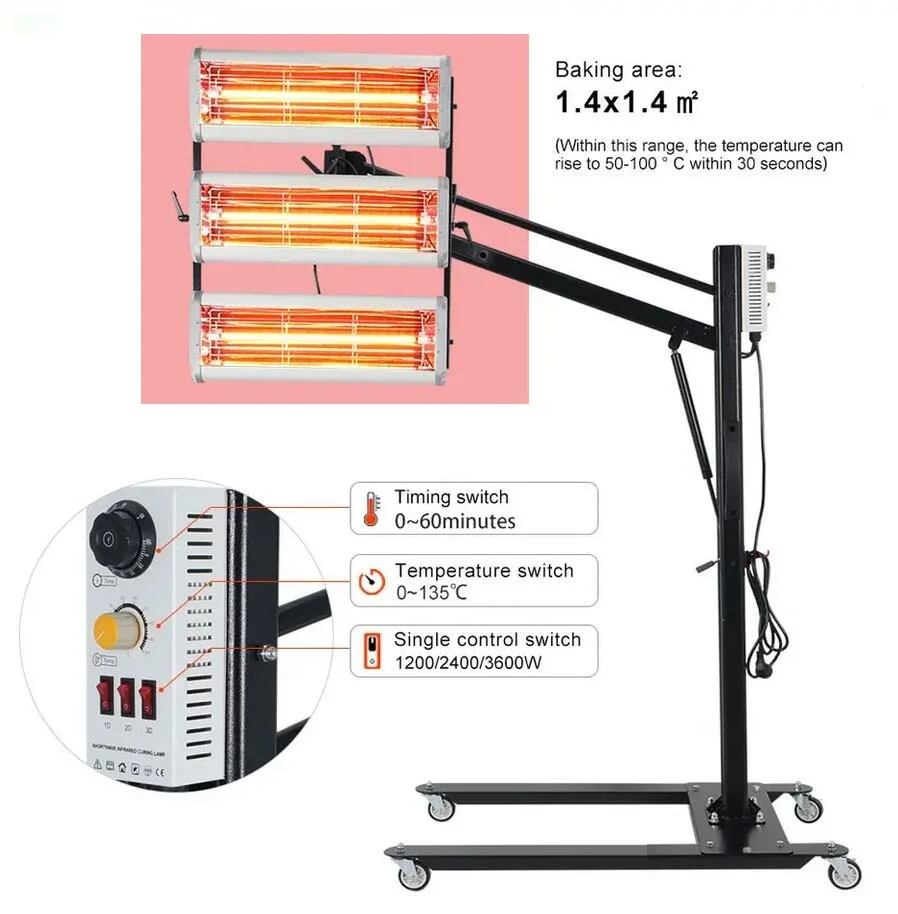 3000w Ir Shortwave Infrared Paint Curing Lamp 110v For Car Painting Drying Heat Lamp