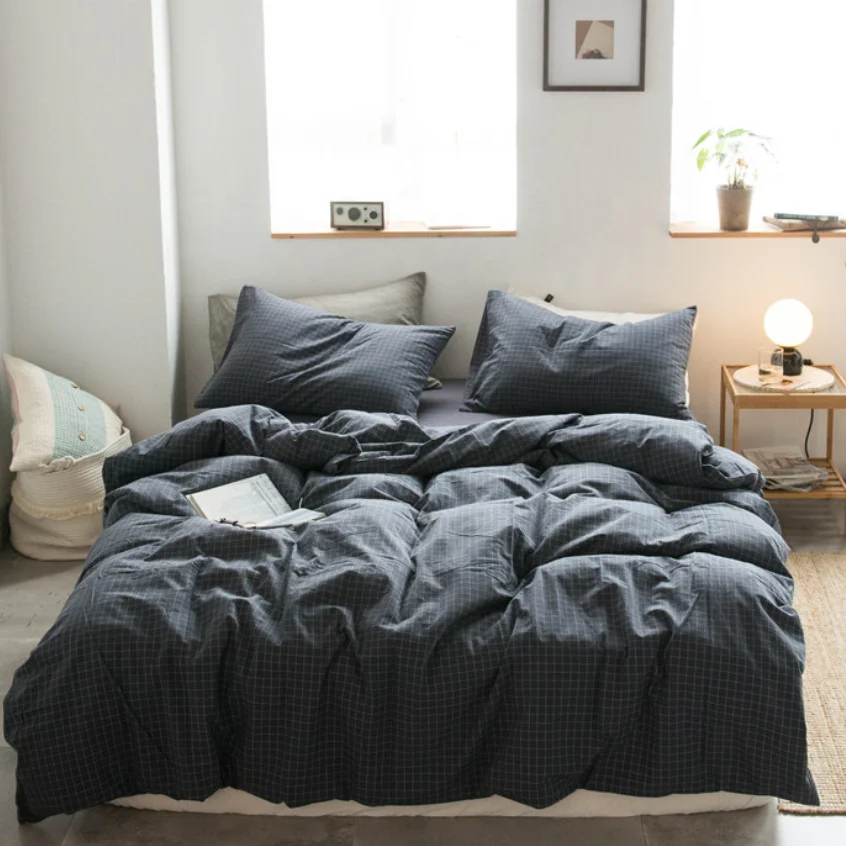 Full Size Sheet Set Hotel Luxury Bed Sheets 4 pieces checked printing sheet set