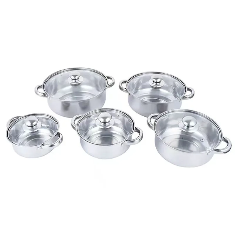 10pcs Stainless Steel Cooking Milk And Soup Pot Wholesale Kitchen Ware Stock Pot Cookware Set