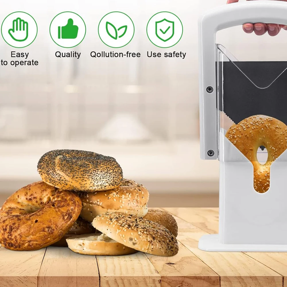 Stainless Steel Bagel Universal Cutter Slicer Kitchen Utensils Accessories Safety Handle Bagel Guillotine Slicer for Home