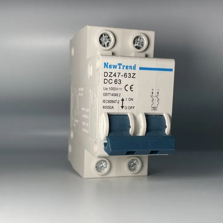 DZ47-63Z 2 Pole 63A 500V 1000V DC MCB 1 2 3 4 6 10 16 20 25 32 40 50 63 Amp 2P Solar DC Circuit Breaker 63A