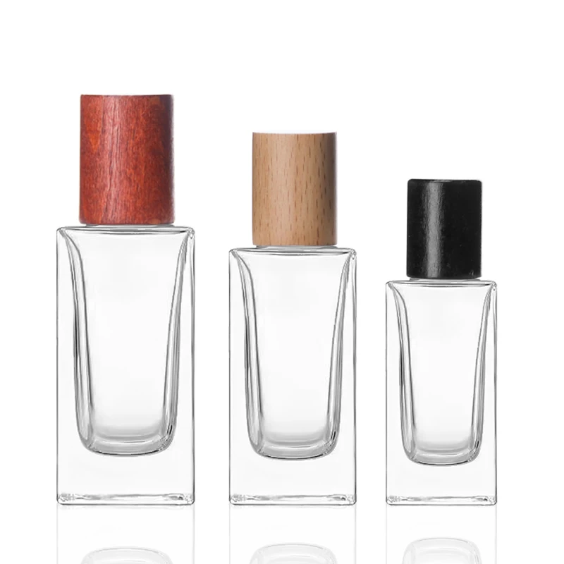 OEM 50 ml screw neck transparent empty glass perfume bottle with box and paper bag