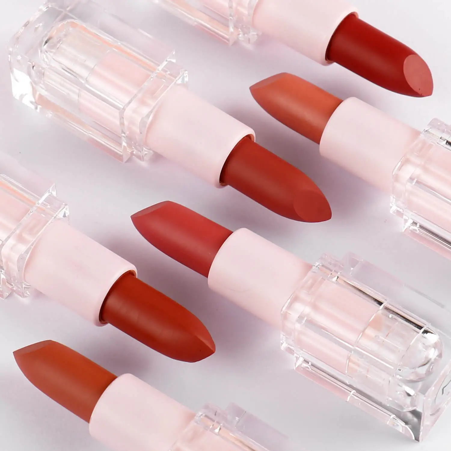 My Logo 63 Colors Waterproof Lipstick Elegant Pink Clear Square Tube Matte Vegan Makeup Lip Stick