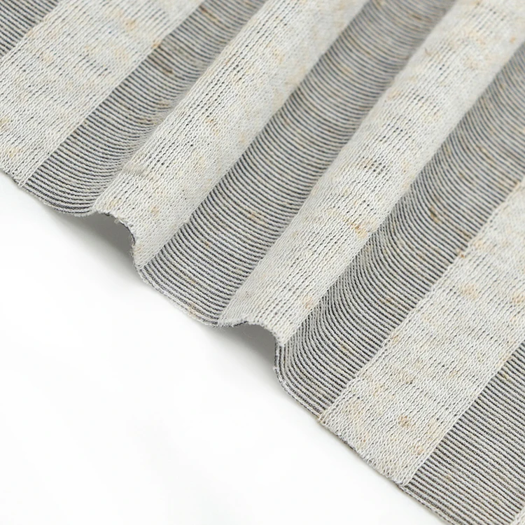 Custom rayon Cotton polyester linen gray stripe thin fabric for autumn sweater