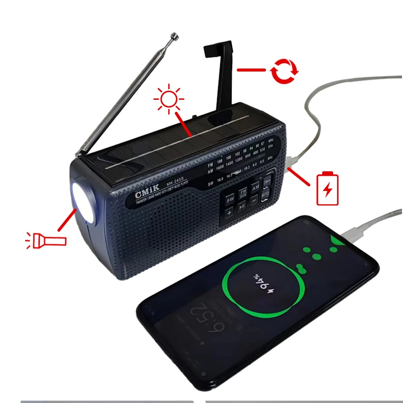 Solar panels emergency hand-cranked electricity radio solar-powered mobile phone rechargeable outdoor portable radio FM AM radio