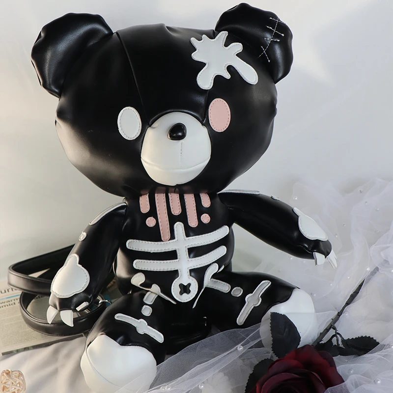 2023 Fashion Skeleton Bear Female Backpack Customized Cute Animal Bone Patch Bag with Print Logo
