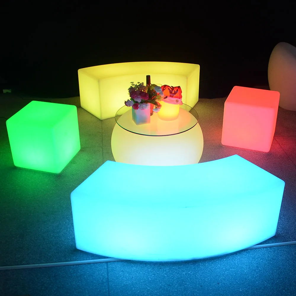 led light furniture /remote control rechargeable led furniture RGB colorful illuminated PE plastic single led sofa chair