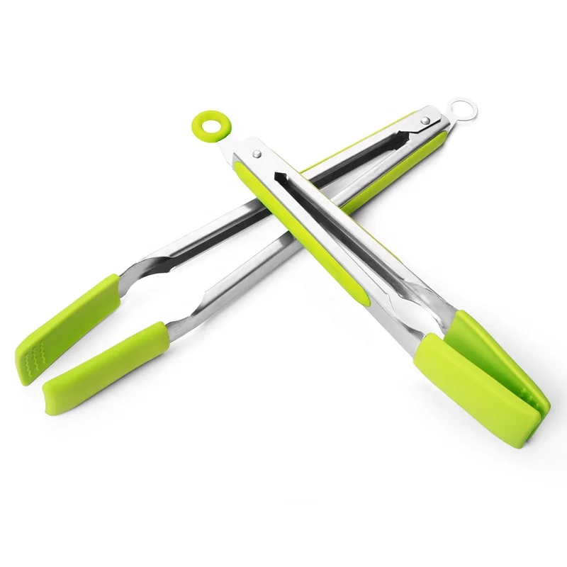 Customized Low MOQ Silicone Food Tong BBQ Grill With Rubber Handle Lock For Kitchen