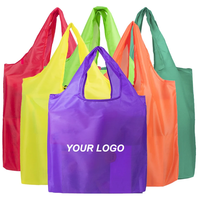 Heavy Duty Expandable Large Big Eco-Friendly Folding Tote Shopping Bag Reusable Foldable Polyester Bag With Logo Printed