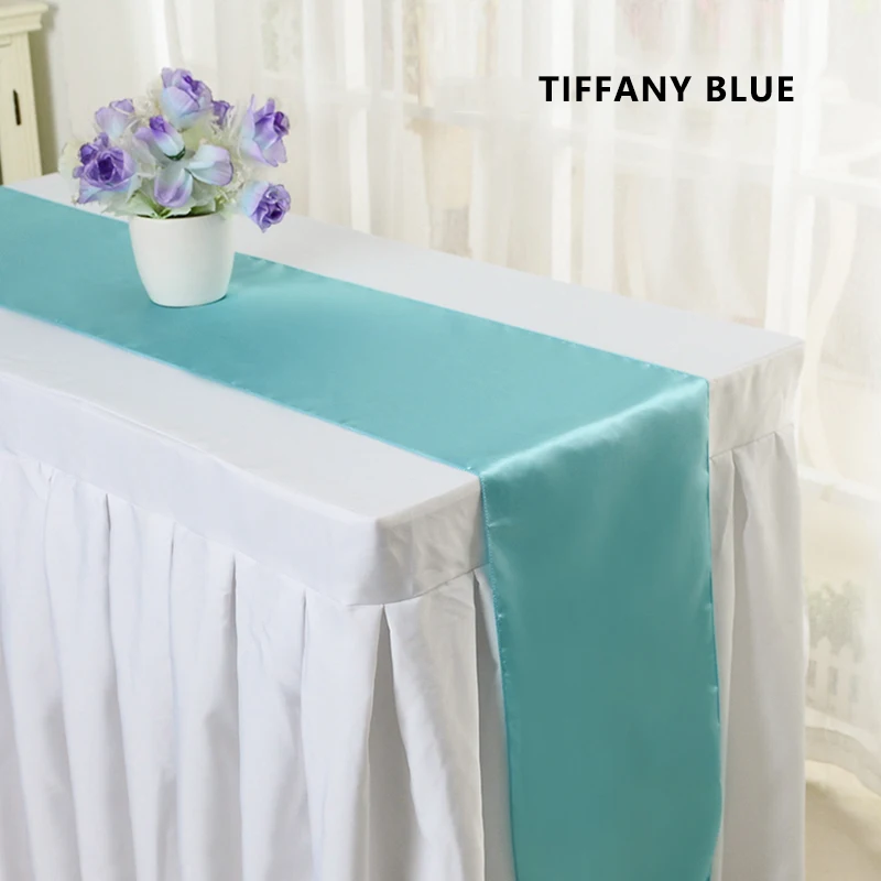 Wholesale Restaurant Wedding Decoration Banquet Satin Table Runner Sky Blue Table Runner For Rectangle Tables