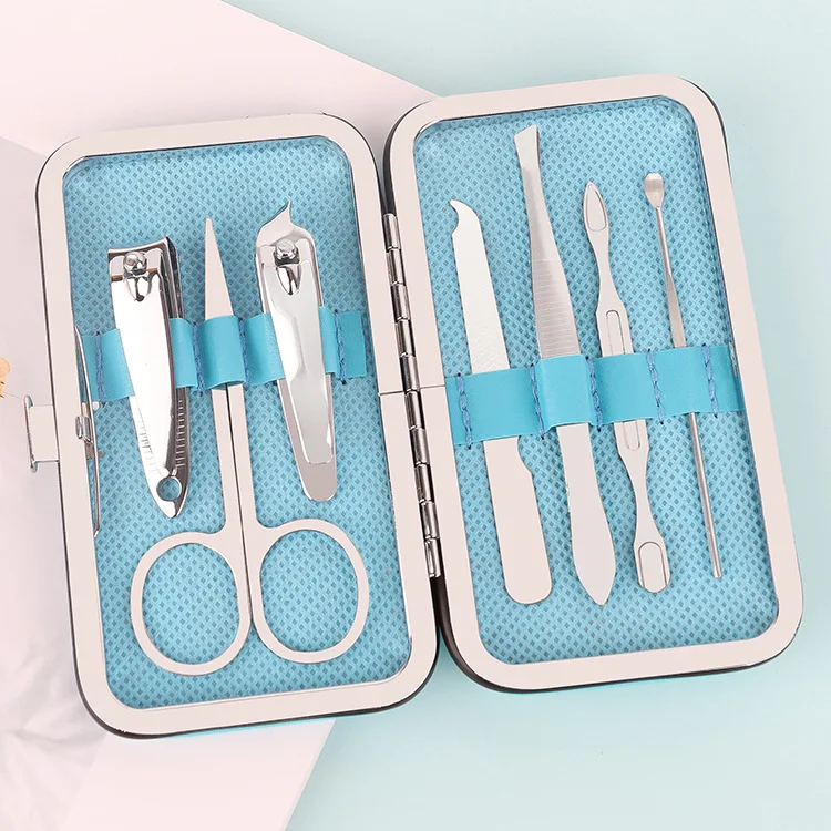 2023 Selling 7 Luxury Stainless Steel Nail Clippers Supported Trademark Custom Nail Pedicure Set, Leather Box