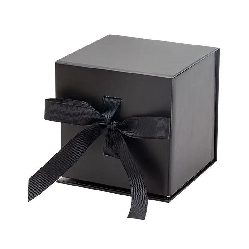 Wholesale Custom Black Rigid Paper Cardboard Box Empty Candle Jars Container Luxury Gift Candle Packaging Box With Ribbon
