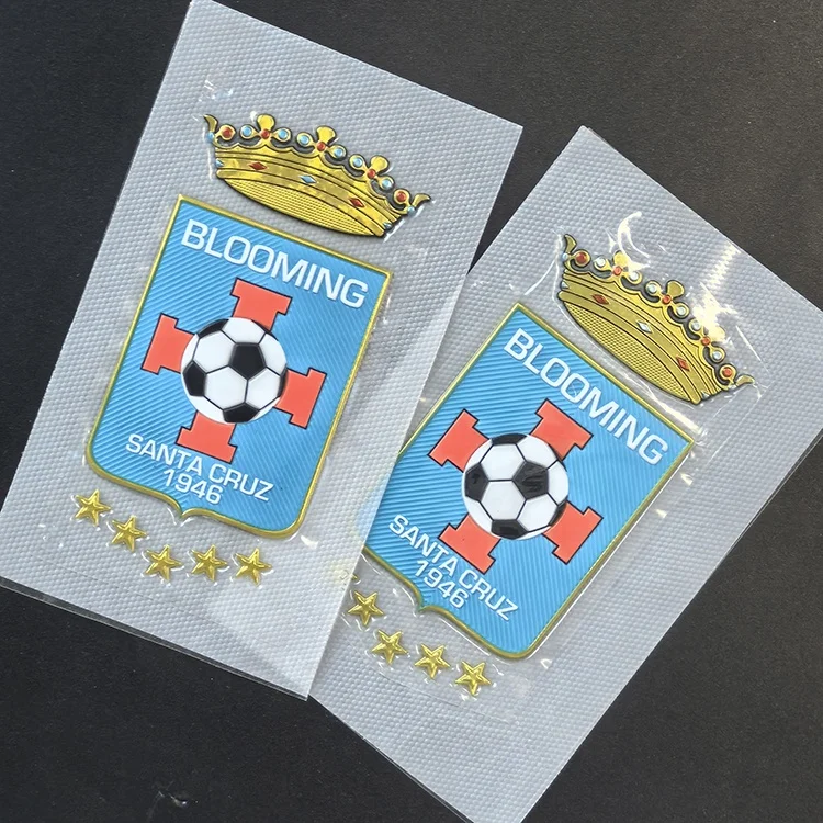 Customized Gold Metallic Clothing Logo Printing Branding Iron on Rubber TPU Embossed Clothes Patches for Sports Wear