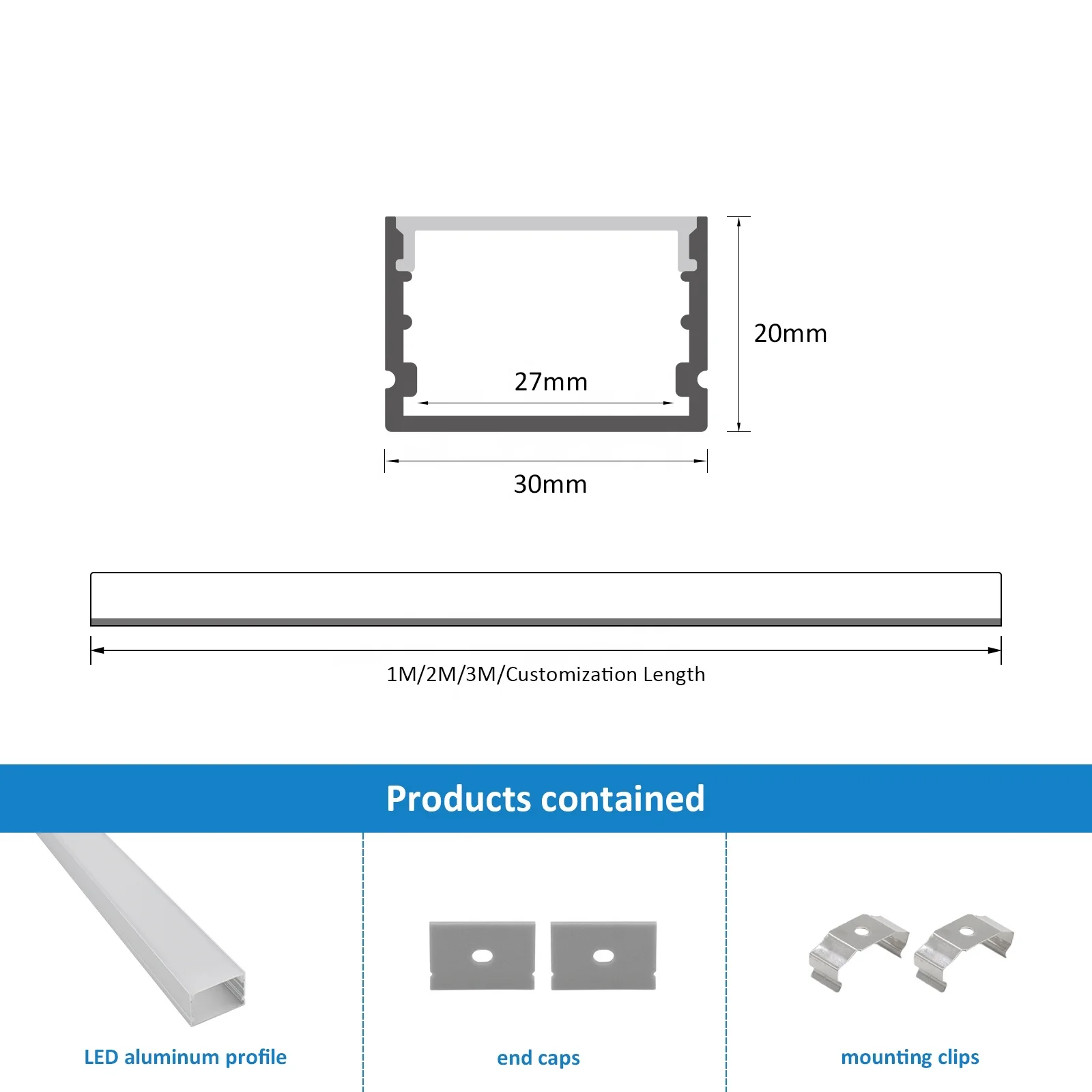 New Arrival 3020 Aluminium Light Profile 30*20mm Slot Diffuser Alloy Led Strip Light Channel Profile