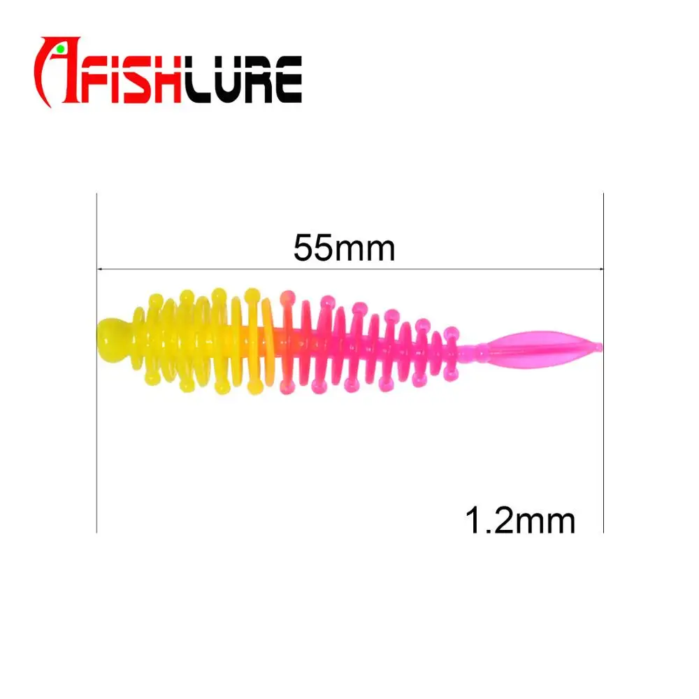 
Double Color Pin Tail Soft Worm Lures 55mm 1.2g 15pcs a Bag Mini Single Tail Soft Lure Baits for Trout 