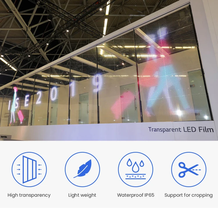 High Transmittance Self-Adhesive Advertising Film Screen Transparent Led Display Screen on Window Glass Led Crystal Film Screen