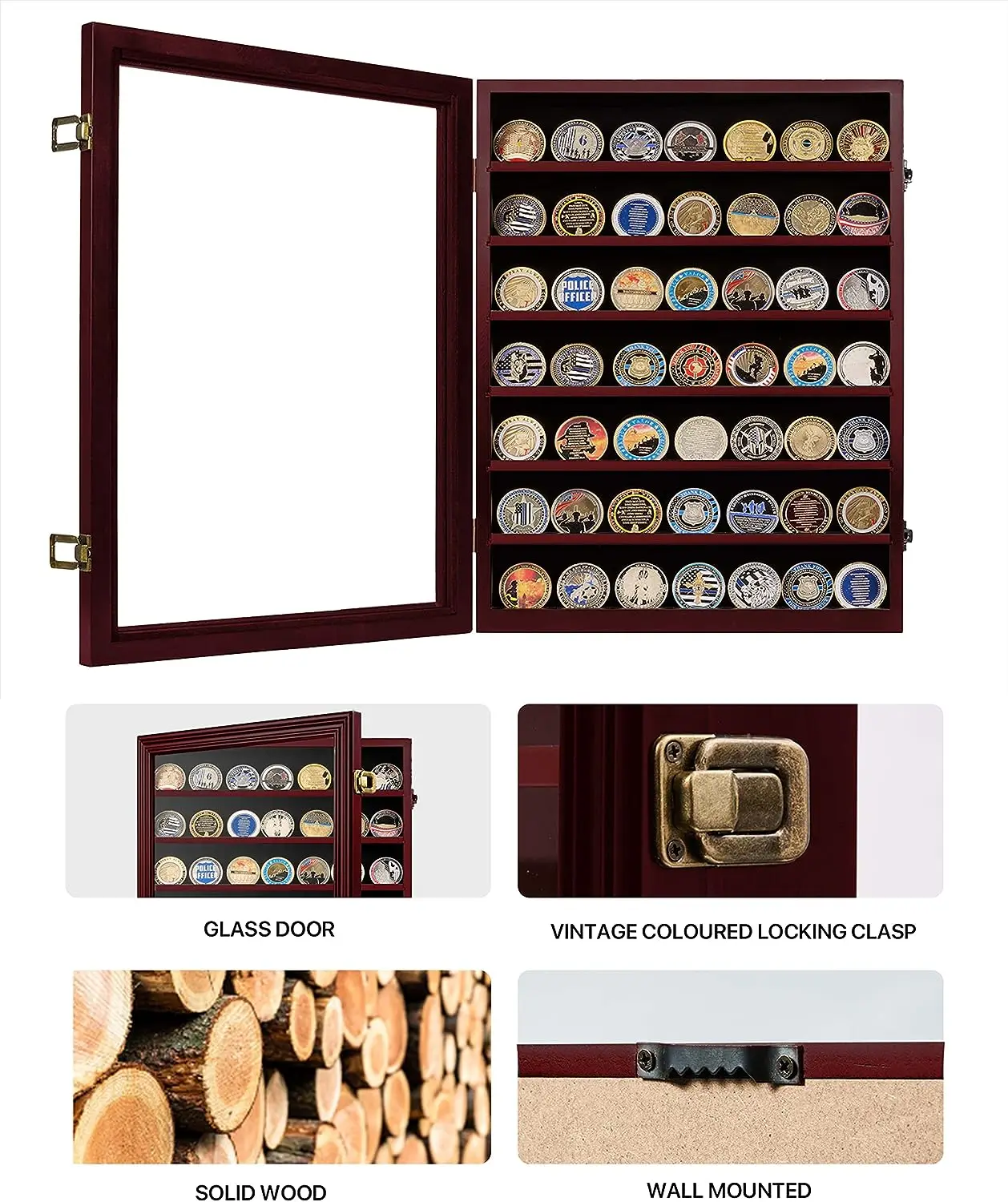 Solid Wood Coin Display Box Case Holds 100 Coins Military Coins Wood Packing Box with Removable