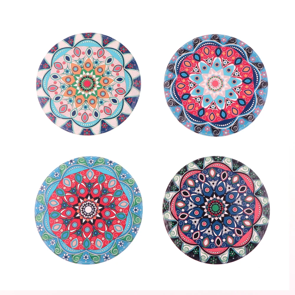 with Cork New Round Absorbent Coffee Tea Beer Mandala Ceramic Cup Bohemian Coaster Mug Cup Drying Placemat Mats & Pads